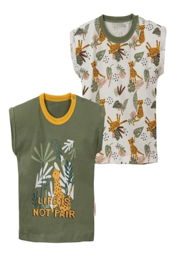 Necix's Caya Coco Erkek Bebek Safari Baskılı İkili Tişört
