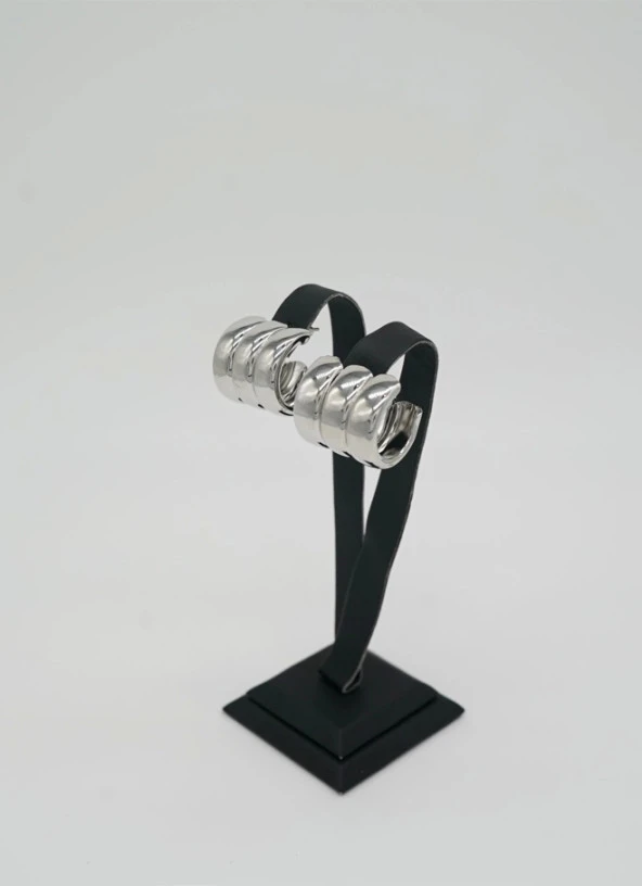 Pirinç Üçlü Gümüş Renk Halka Küpe - 2