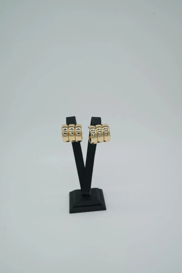 Pirinç Üçlü Gold Renk Halka Küpe - 2