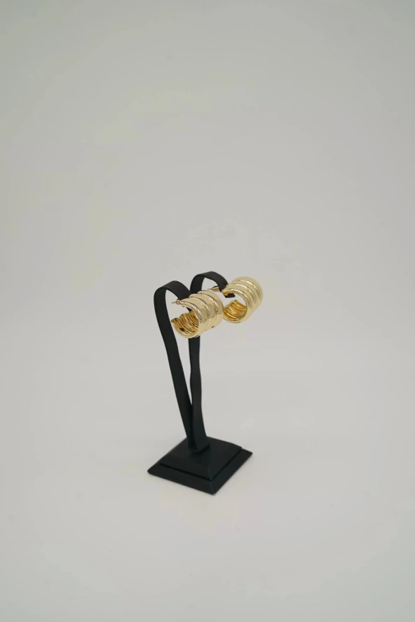 Pirinç Üçlü Gold Renk Halka Küpe - 3