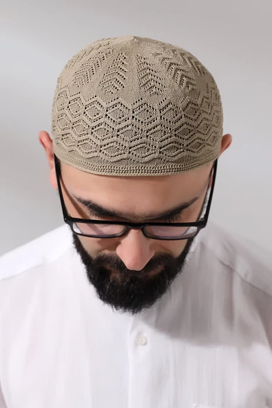 Kabartma Desen Örgülü Platinum Namaz Takkesi Kahverengi - 4