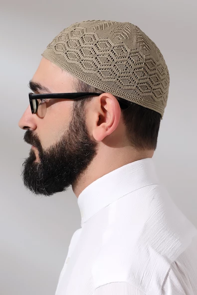Kabartma Desen Örgülü Platinum Namaz Takkesi Kahverengi - 6