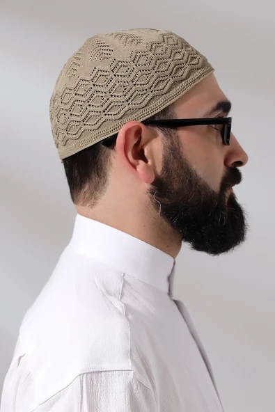 Kabartma Desen Örgülü Platinum Namaz Takkesi Kahverengi - 7