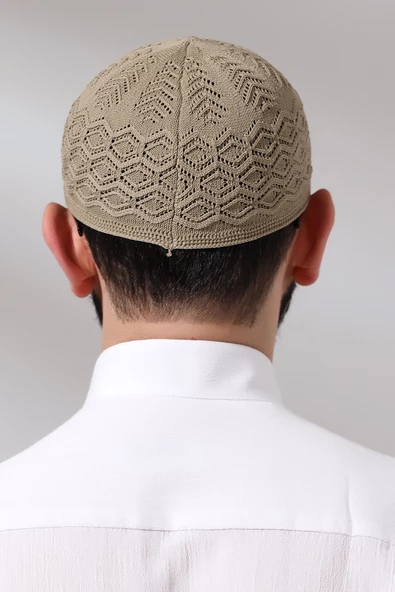 Kabartma Desen Örgülü Platinum Namaz Takkesi Kahverengi - 5