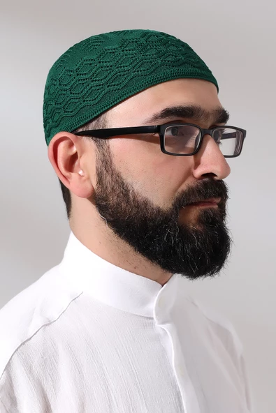 Kabartma Desen Örgülü Platinum Namaz Takkesi Yeşil - 2