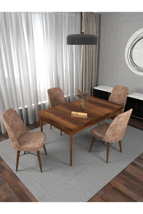 Kaffahome Concept Riff Barok 80x130 Açılır Mutfak Masası Yemek Masası Masa Sandalye Takımı 4 Cappucino Sandalye