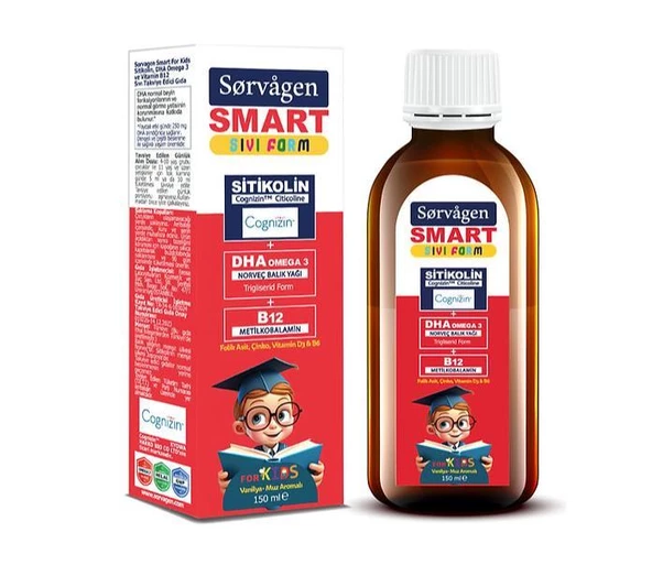 Sorvagen Smart Kids Sıvı Form Sitikolin Dha Omega 3 Norveç Balık Yağı ve B12 150 ml
