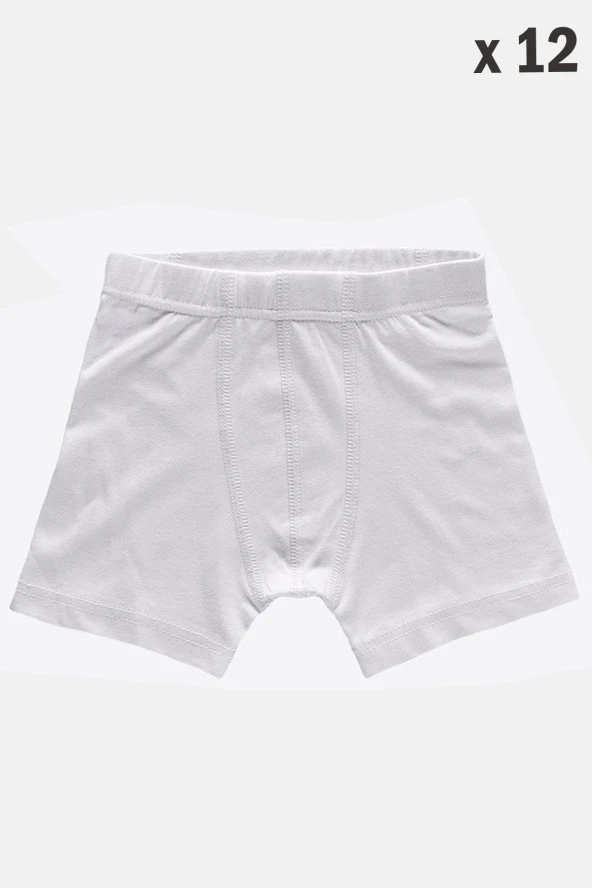 Erkek Çocuk Pamuklu Havlu Bel Düz Klasik Boxer 12 Li Paket Beyaz - 2