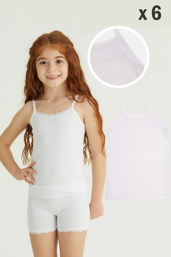 Kız Çocuk İp Askılı Atlet Pamuk 6 Lı Paket Beyaz Renk - 2