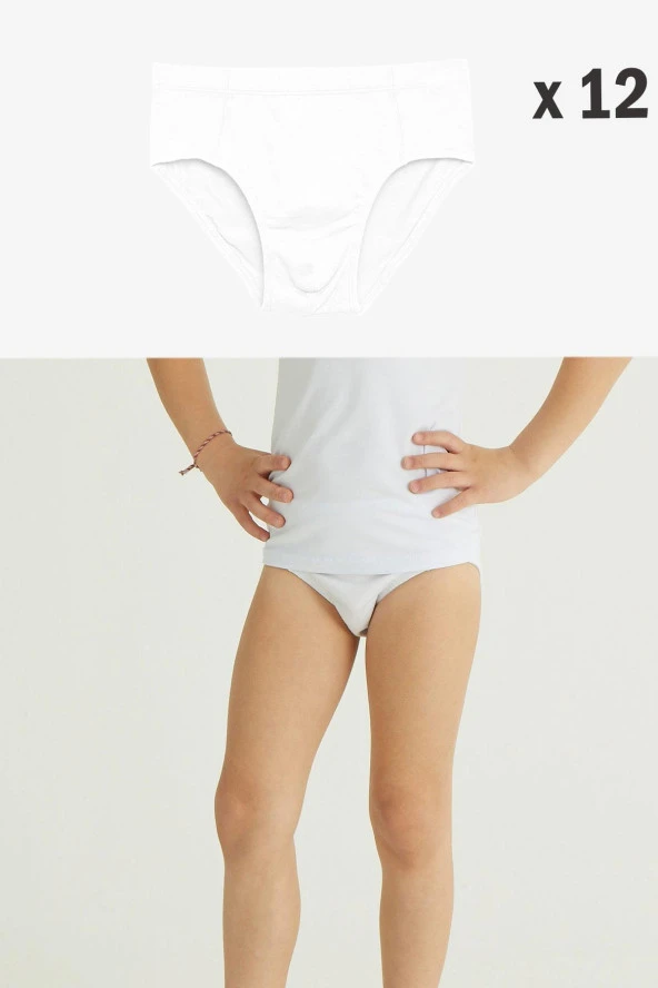 Erkek Çocuk 12 Li Paket Beyaz Kom Slip Külot Beyaz