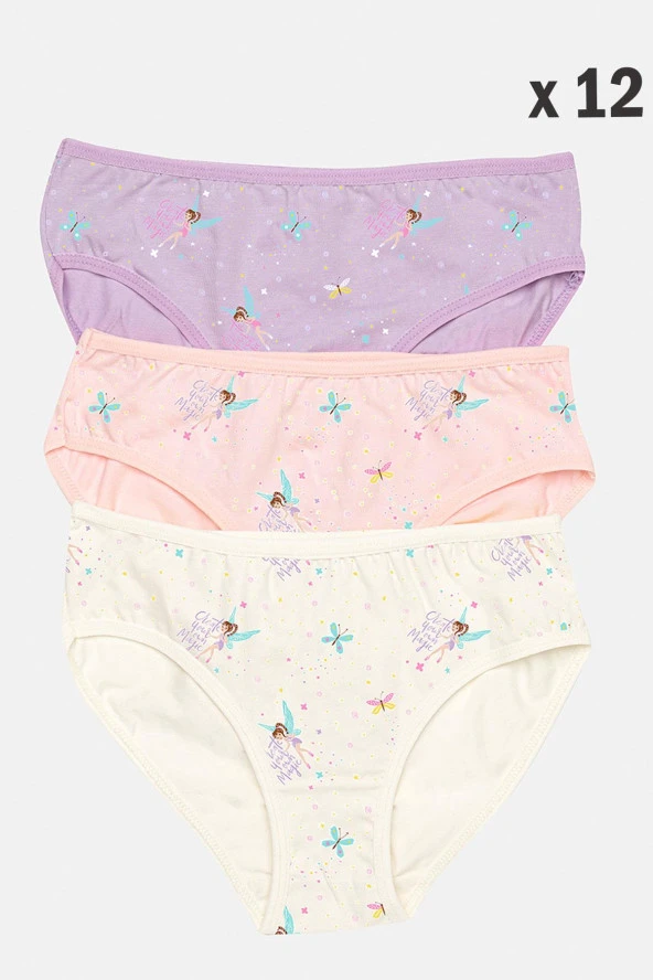 Kız Çocuk Renkli Likralı Pamuklu Slip Külot 12 Li Paket