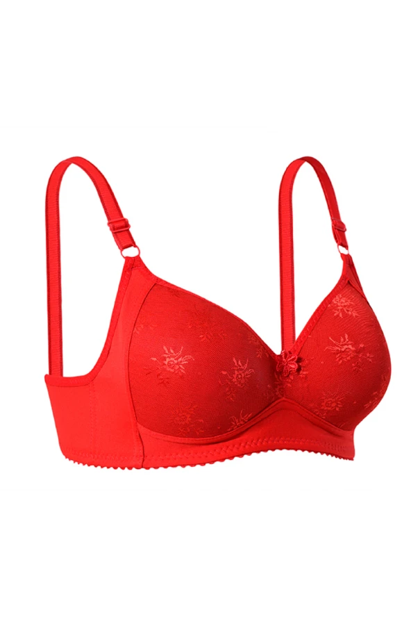 Ebru Silikonlu Toparlayıcı Dantelli Sütyen Kırmızı