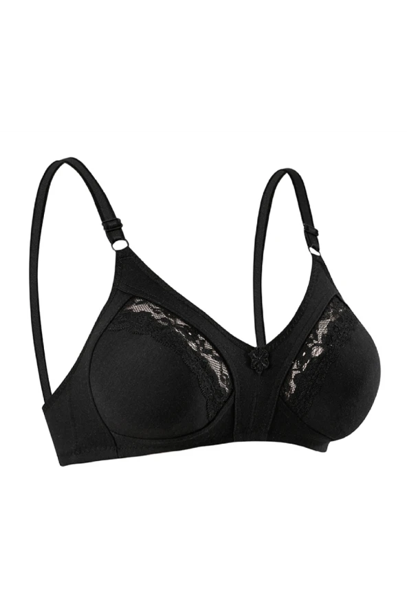 Kadın Toparlayıcı Penye Ara Dantel Sütyen Siyah