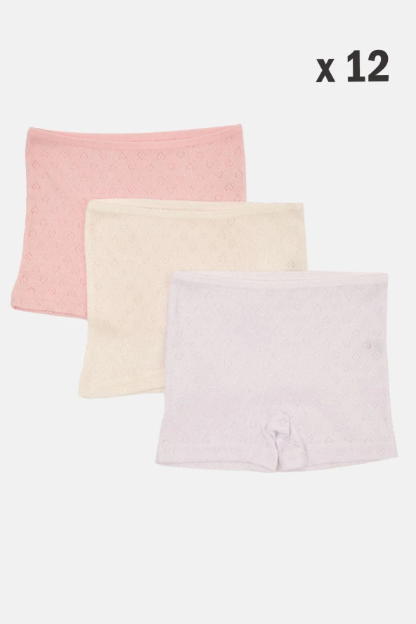 Kız Çocuk Renkli Likralı Pamuklu Boxer Külot 12 Li