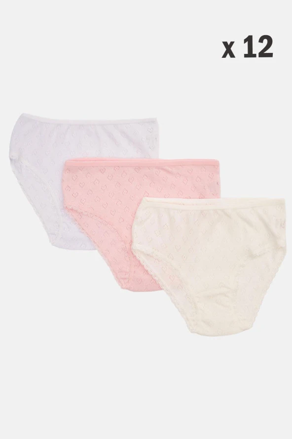 Kız Çocuk Renkli Likralı Pamuklu Slip Külot 12 Li Paket