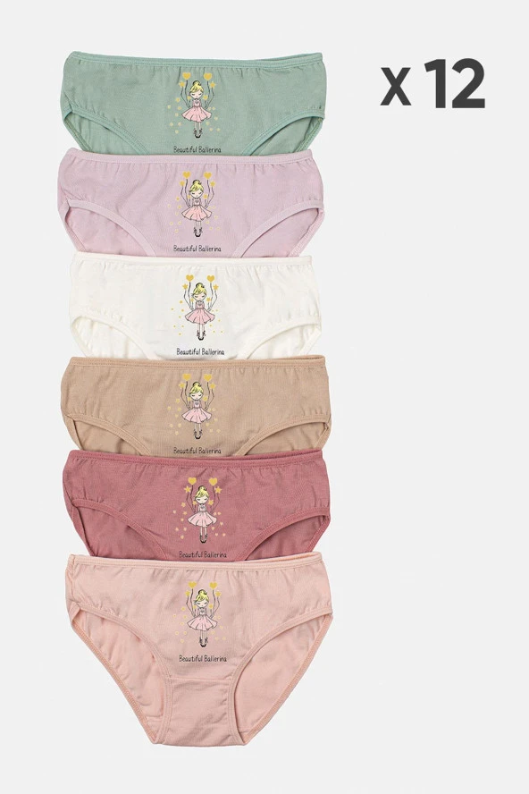 Kız Çocuk Renkli Likralı Pamuklu Slip Külot 12 Li Paket