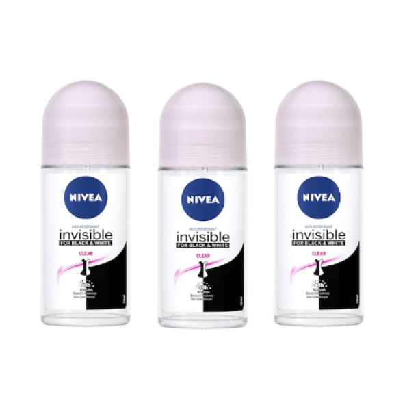 Nivea Black&White Invisible Clear Kadın Roll-On Deodorant 50 ML x 3 ürün görseli
