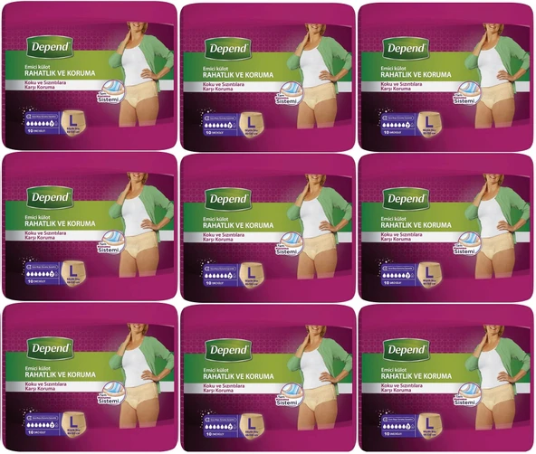 Depend Emici Külot Hasta Bezi Large - Büyük Kadın 90 Adet (9PK*10)