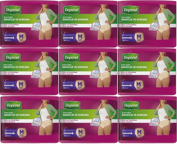 Depend Emici Külot Hasta Bezi Medium - Orta Kadın 90 Adet (9PK*10)