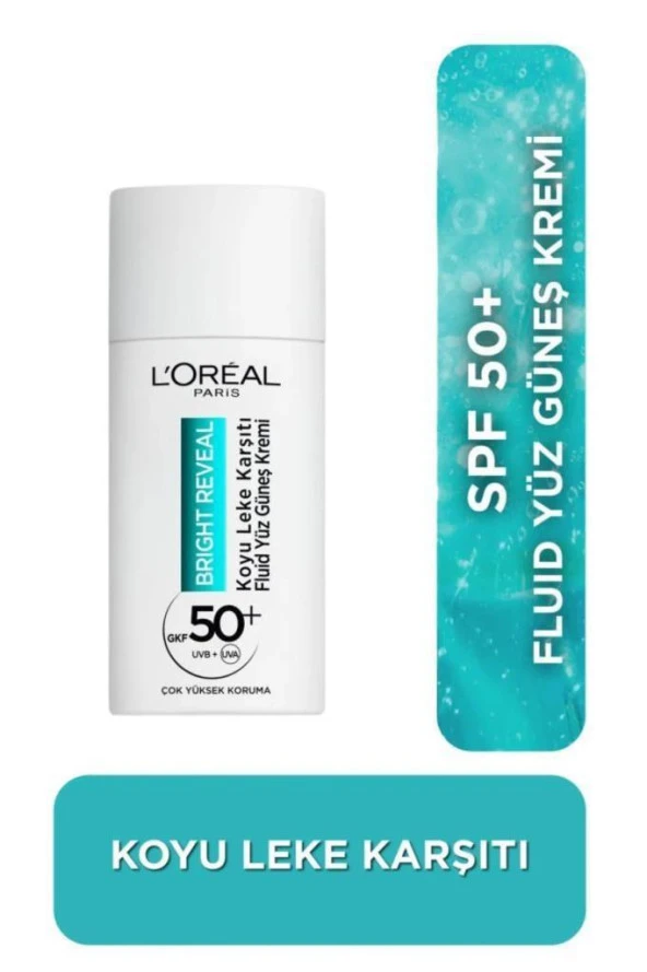 Loreal Paris Bright Reveal Koyu Leke Karşıtı Fluid GKF 50 Yüz Güneş Kremi 50 ml