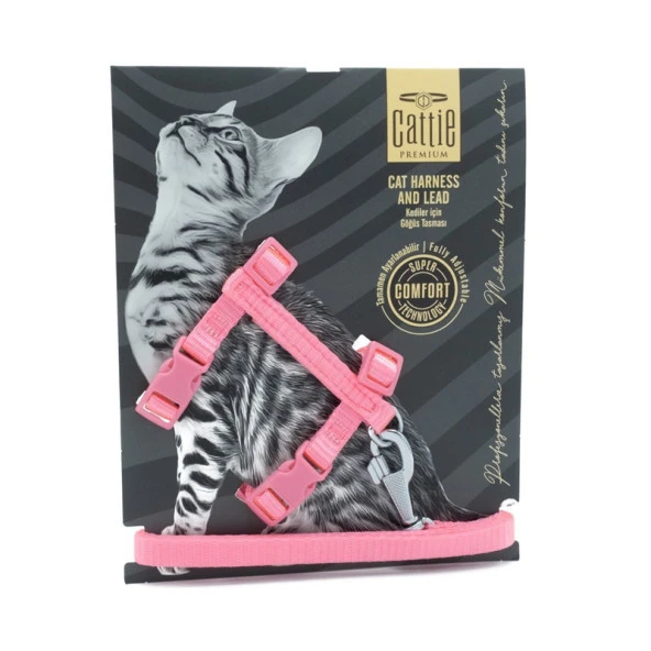 Cattie Kedi Göğüs ve Gezirme Tasması Takım Pembe 1x25-40 Cm