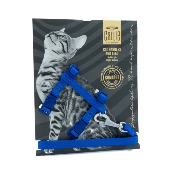 Cattie Kedi Göğüs ve Gezirme Tasması Takım RoyalMavi 1x25-40 Cm