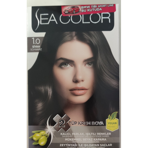SEA COLOR  2 Lİ TÜP KREM SAÇ BOYASI 1/0 SİYAH - Resim 2