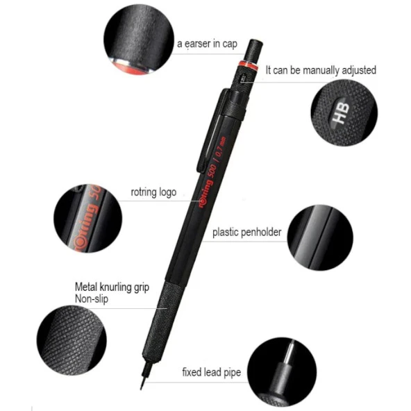 Rotring 500 Versatil Kalem 0.5 mm Siyah (2186325) - Resim 7