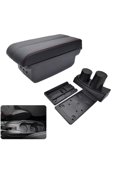 Citroen C-elysee 2014-2016 Delmesiz Kol Dayama Kolçak Usb+Çift Açılır Siyah Dikişli - 3