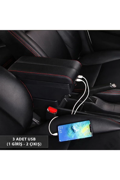 Citroen C-elysee 2014-2016 Delmesiz Kol Dayama Kolçak Usb+Çift Açılır Siyah Dikişli - 8