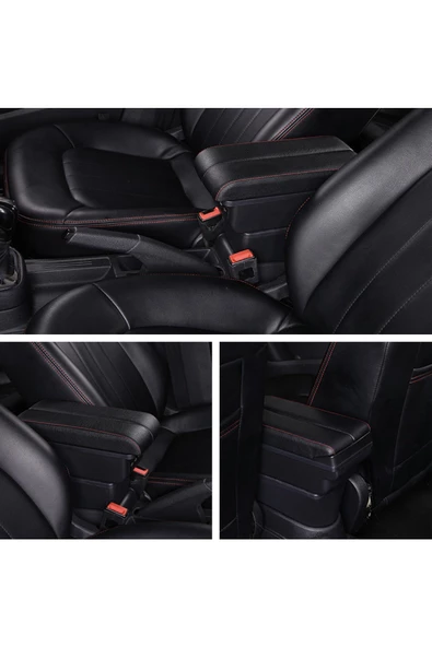 Citroen C-elysee 2014-2016 Delmesiz Kol Dayama Kolçak Usb+Çift Açılır Siyah Dikişli - 6