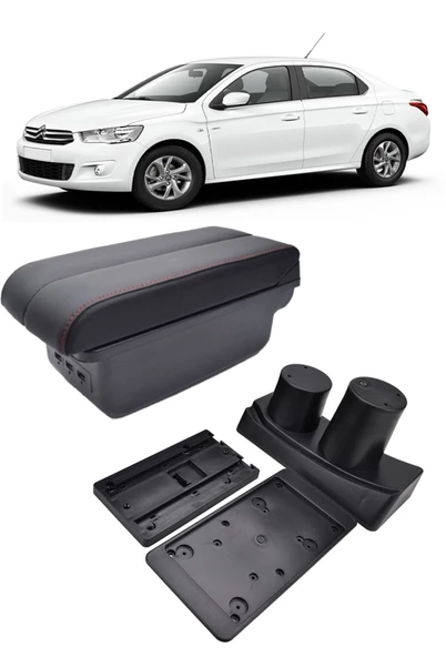 Citroen C-elysee 2014-2016 Delmesiz Kol Dayama Kolçak Usb+Çift Açılır Siyah Dikişli