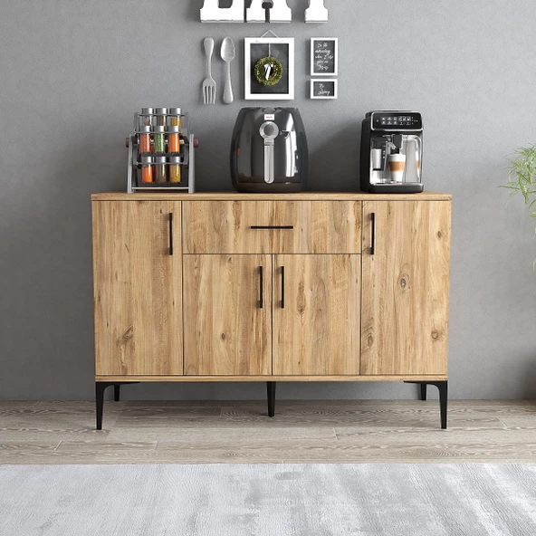 Tanmob MDL0302 Alt Çok Amaçlı Dolap 4 Kapaklı Çekmeceli Mutfak Dolabı Çam - 3