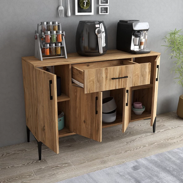 Tanmob MDL0302 Alt Çok Amaçlı Dolap 4 Kapaklı Çekmeceli Mutfak Dolabı Çam - 2