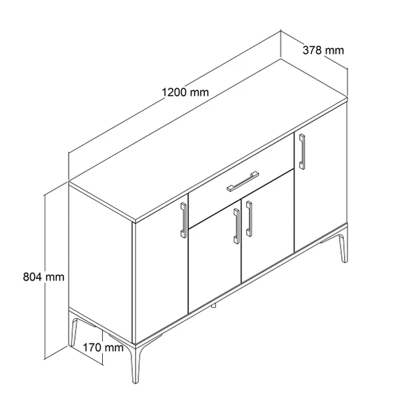 Tanmob MDL0302 Alt Çok Amaçlı Dolap 4 Kapaklı Çekmeceli Mutfak Dolabı Çam - 4