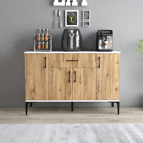 Tanmob MDL0303 Alt Çok Amaçlı Dolap 4 Kapaklı Çekmeceli Mutfak Dolabı Beyaz Çam - 2