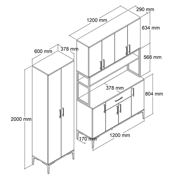 Tanmob MDL0601 Alt Üst Çift Kapılı Çok Amaçlı Dolap 8 Kapaklı Çekmeceli Raflı Beyaz - 4
