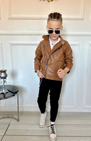 MODAVALS ERKEK ÇOCUK 4 PARÇA DERİ CEKET KOT PANTOLON KOMBİN - 574283691 - 10