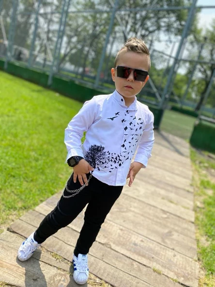 MODAVALS ERKEK ÇOCUK 4 PARÇA DERİ CEKET KOT PANTOLON KOMBİN - 574283691 - 5