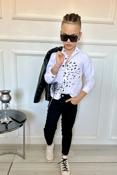 MODAVALS ERKEK ÇOCUK 4 PARÇA DERİ CEKET KOT PANTOLON KOMBİN - 574283691 - 4