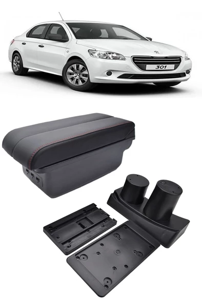 Peugeot 301 2014-2016 Delmesiz Kol Dayama Kolçak Usb+Çift Açılır Siyah Dikişli