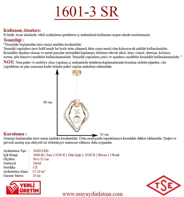 Eray Aydınlatma 1601-3 Led Gold Avize - 3