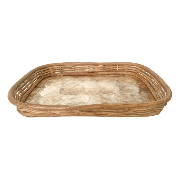 Rattan Dekoratif Dikdörtgen Hasır El Yapımı Sedef Tepsi Küçük Boy 1 Adet - Resim 2