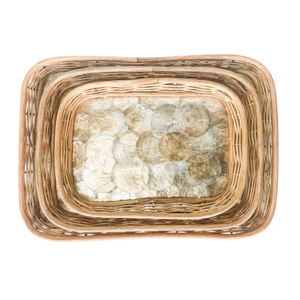 Rattan Dekoratif Dikdörtgen Hasır El Yapımı Sedef Tepsi Küçük Boy 1 Adet - Resim 3