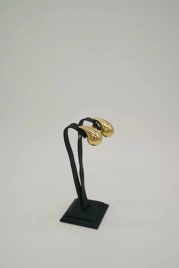 Gözyaşı Damlası Gold Renk Çelik Küpe - 2