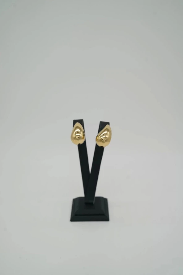 Gözyaşı Damlası Gold Renk Çelik Küpe - 3