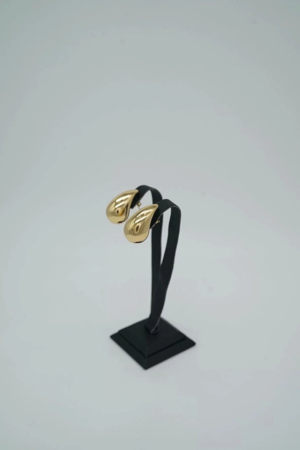 Gözyaşı Damlası Gold Renk Çelik Küpe - 4