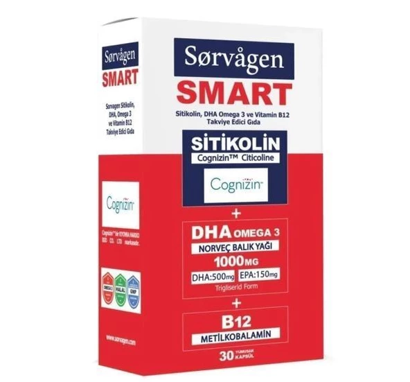 Sorvagen Smart Sitikolin DHA Omega 3 ve B12 30 Kapsül