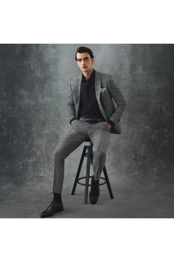 Interview Tedrick Gri Ekose Slim Fit Takım Elbise