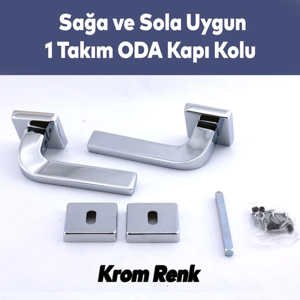 Tog Krom Oda Kapı Kolu Kare Rozetli Sürgülü ve Çelik Kapı Kulpu Uyumlu Sağa ve Sola Uygun Kolları - 4